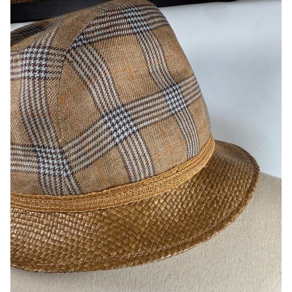 Vintage Borsalino Plaid Tweed Fedora Hat w/Straw Brim size S/M - Picture 5 of 12